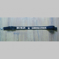 Animal Liberation - Human Liberation  textilná šnúrka na krk ( kľúče ) materiál 100% polyester